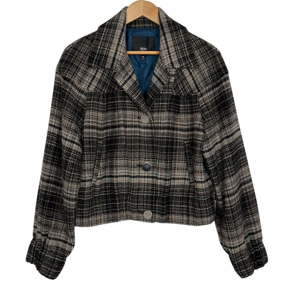 Mossimo Plaid Wool Blend Cropped Peacoat Jacket Size Medium